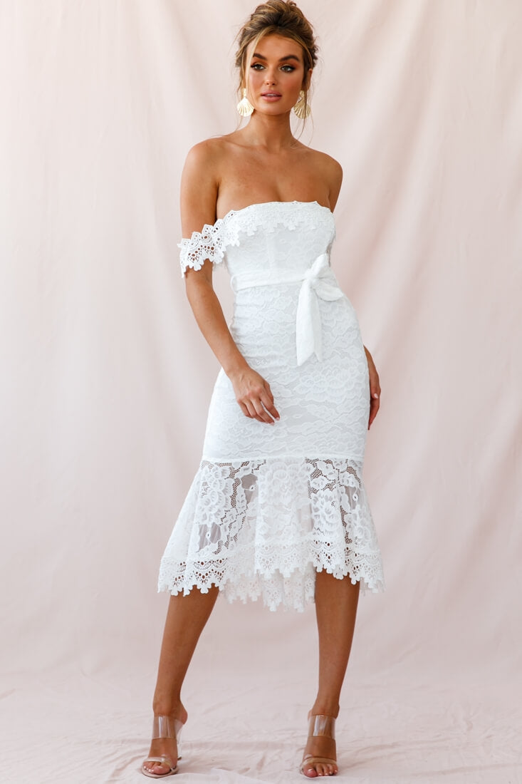 Patience Lace Bodycon Midi Dress White-Maymioy
