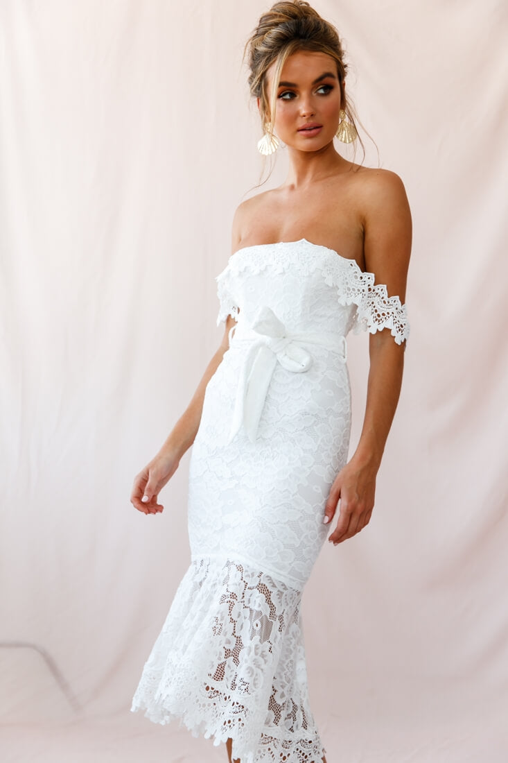Patience Lace Bodycon Midi Dress White-Maymioy