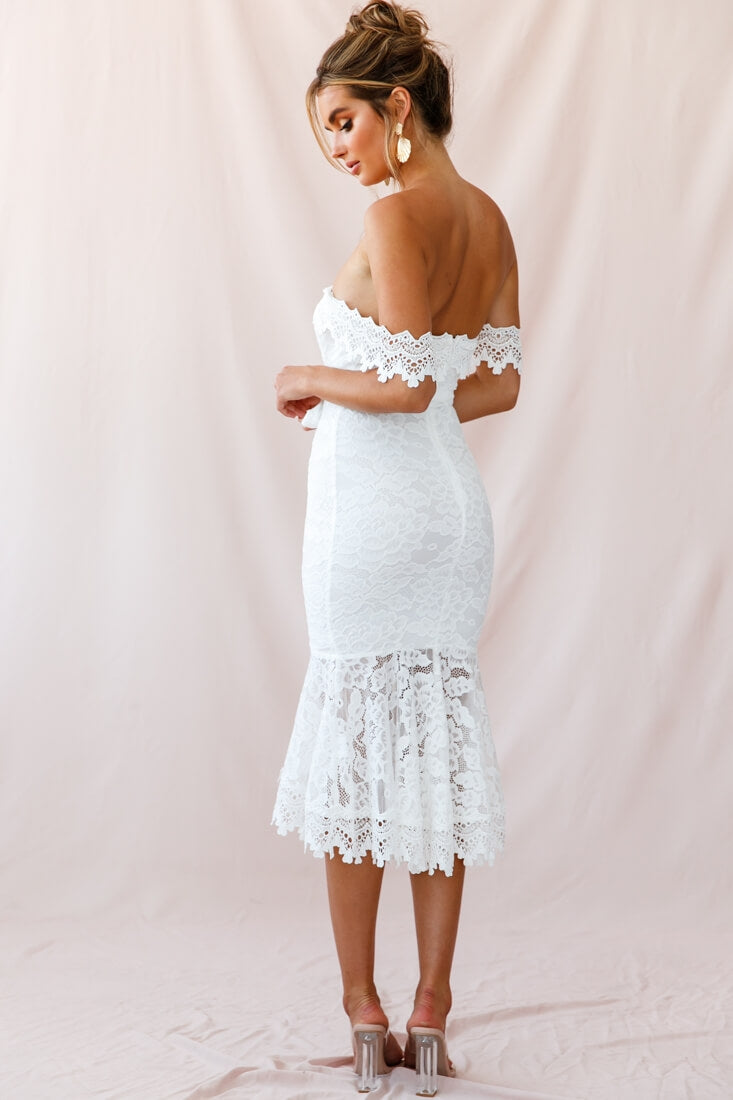 Patience Lace Bodycon Midi Dress White-Maymioy