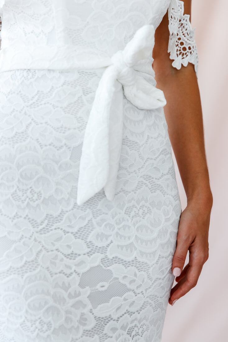 Patience Lace Bodycon Midi Dress White-Maymioy
