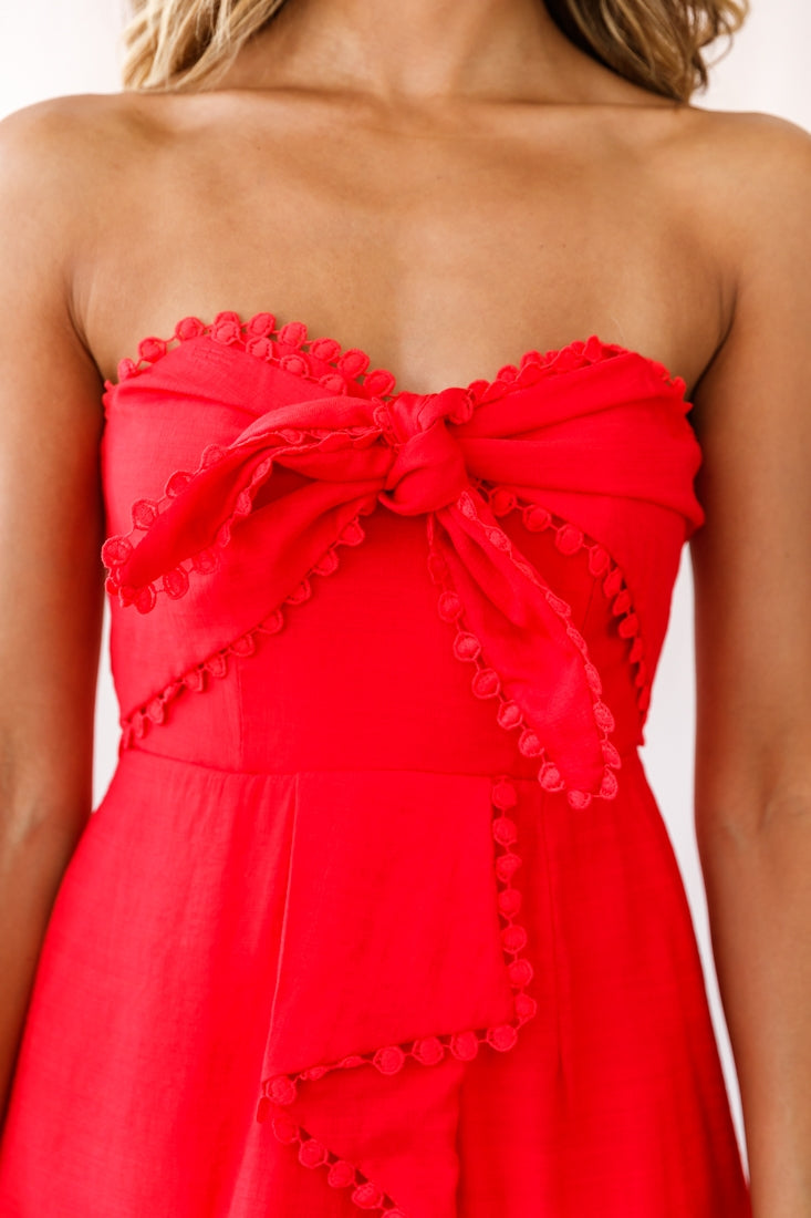 Miki Tie-Knot Bust Romper Red-Maymioy