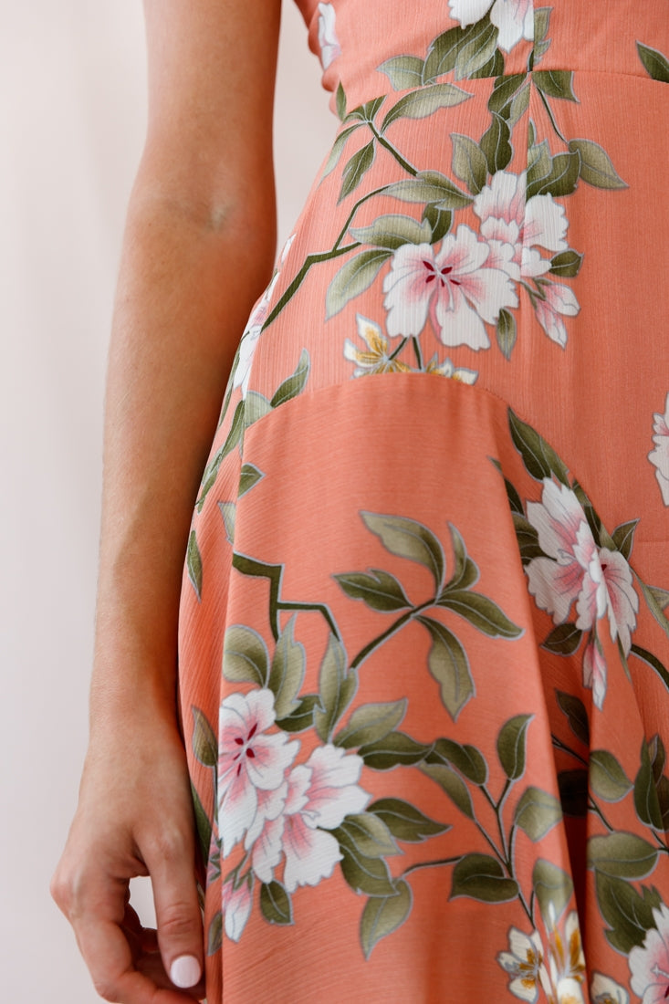 Imelda V-Neckline High-Low Hem Dress Peach-Maymioy
