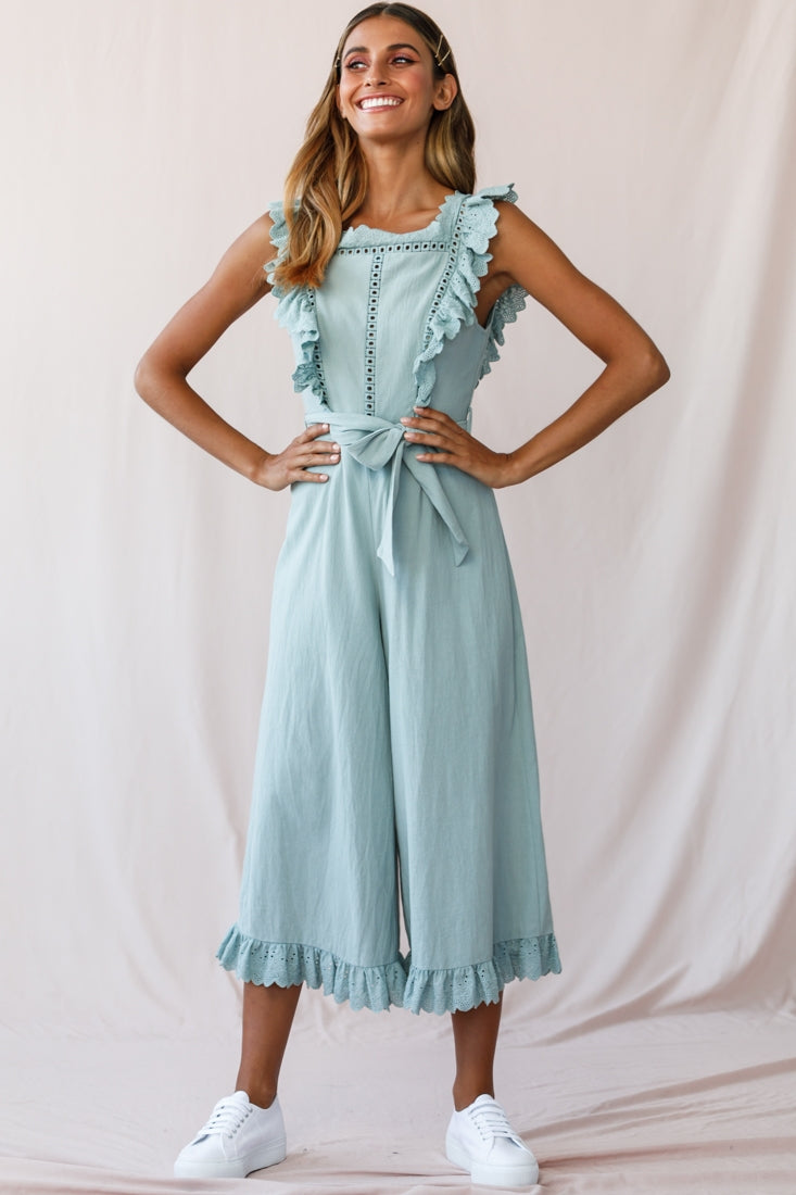 Meadow Ruffle Strap Open Back Midi Jumpsuit Sage-Maymioy