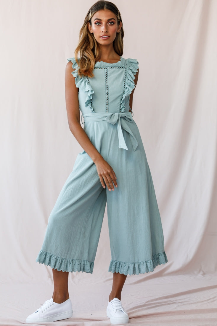 Meadow Ruffle Strap Open Back Midi Jumpsuit Sage-Maymioy