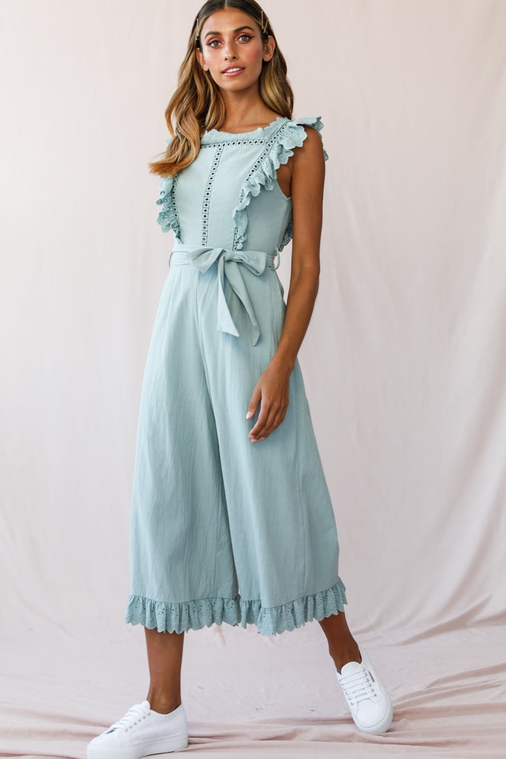 Meadow Ruffle Strap Open Back Midi Jumpsuit Sage-Maymioy