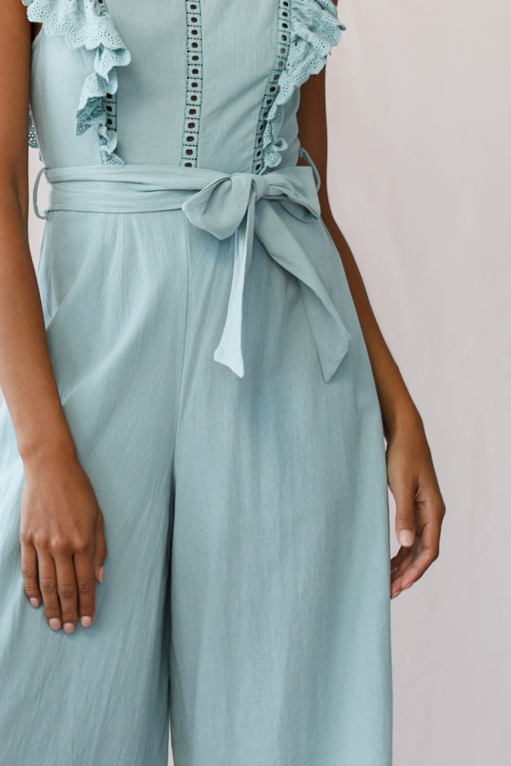 Meadow Ruffle Strap Open Back Midi Jumpsuit Sage-Maymioy