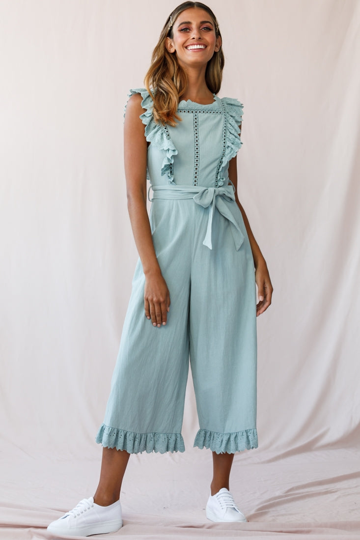 Meadow Ruffle Strap Open Back Midi Jumpsuit Sage-Maymioy