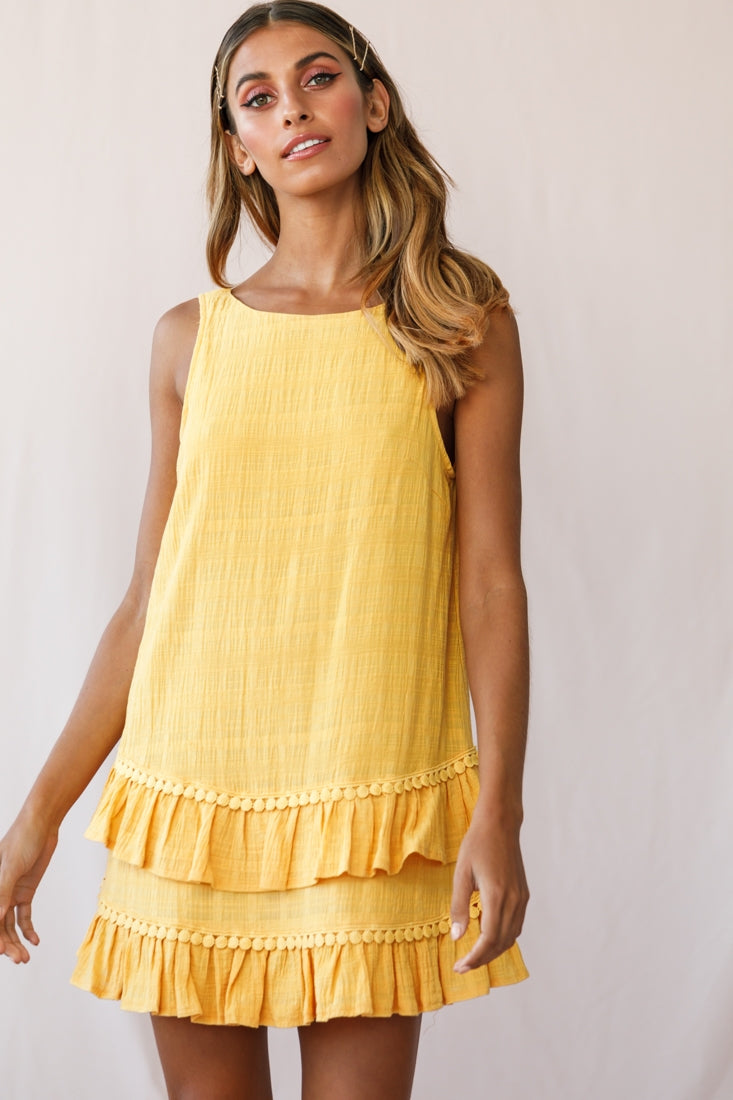 Candice Tiered Frill Hem Scooped Back Dress Yellow-Maymioy