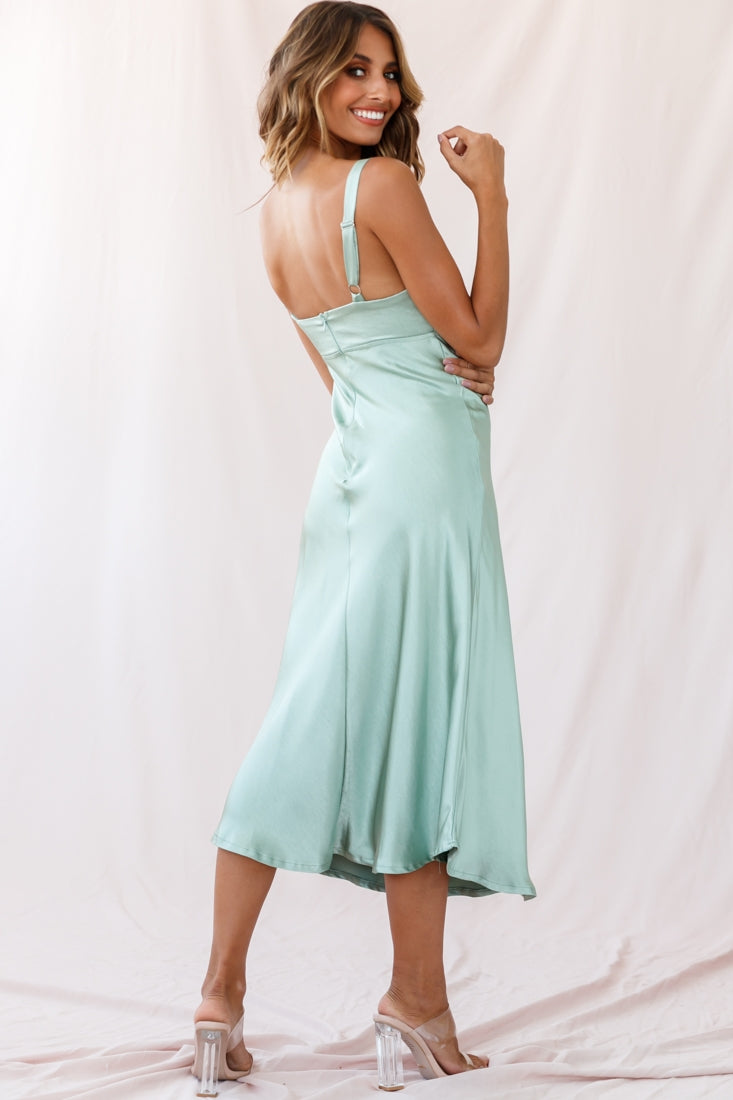 Perfect Day Satin Midi Dress Olive-Maymioy