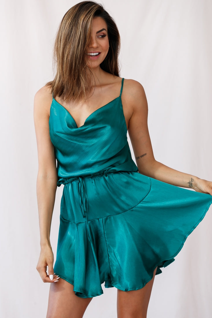 Ferris Cowl Neck Drawstring Dress Jade-Maymioy