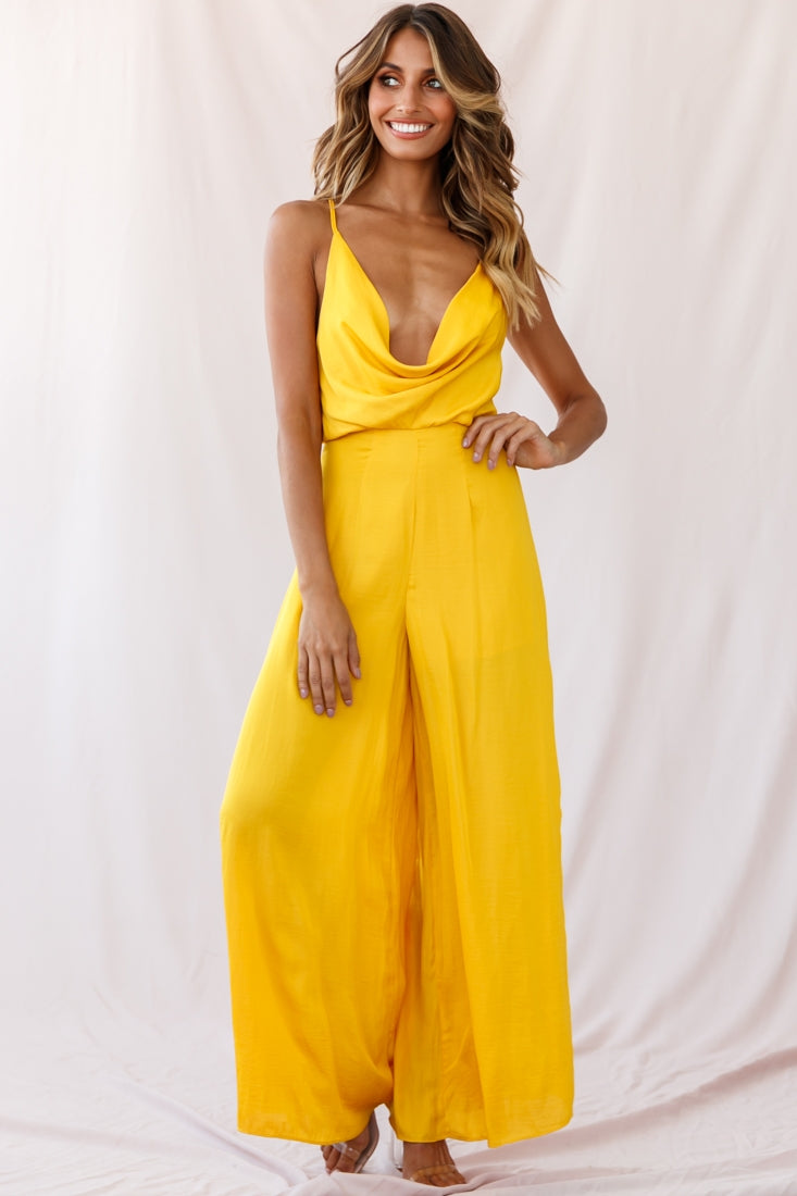 Jaclyn Wide-Leg Cowl Neck Jumpsuit Mustard-Maymioy