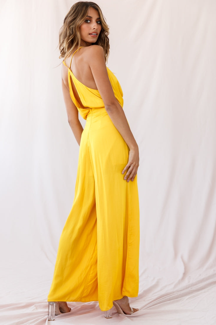 Jaclyn Wide-Leg Cowl Neck Jumpsuit Mustard-Maymioy