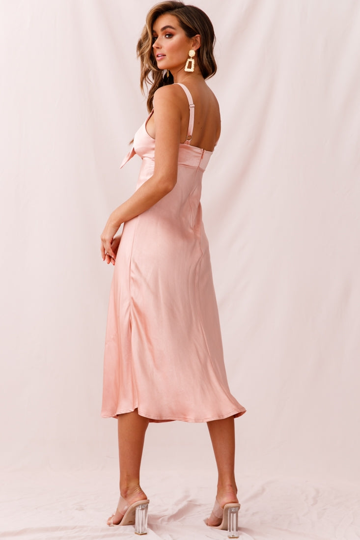 Perfect Day Satin Midi Dress Blush-Maymioy