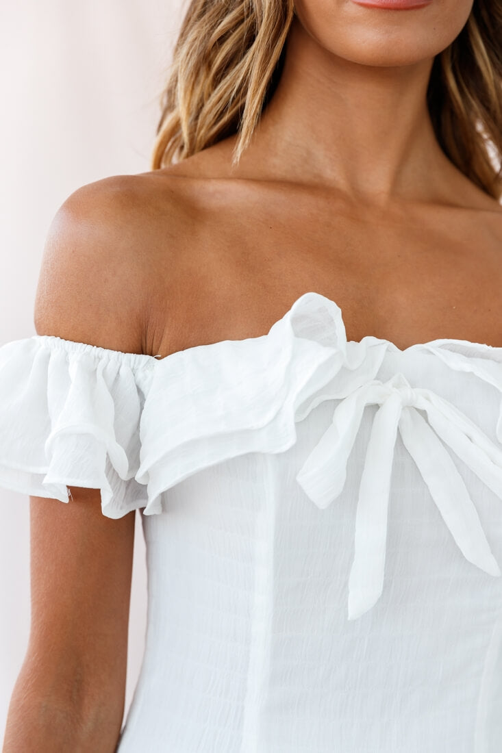 Heaven Bardot Neckline Ruffle Trim Dress White-Maymioy