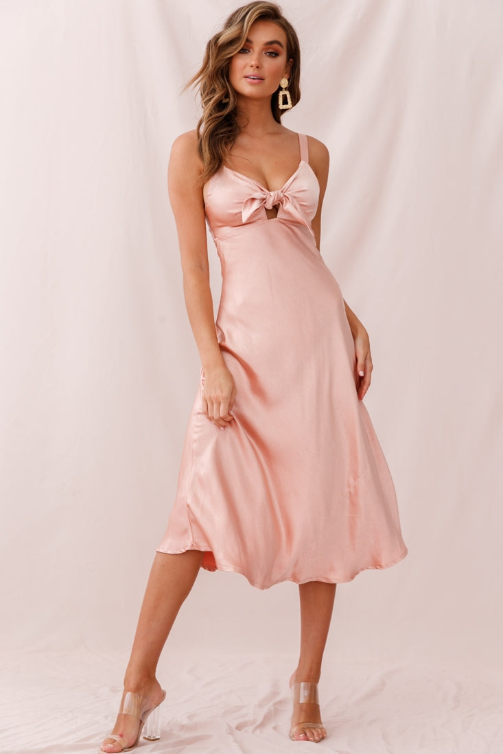 Perfect Day Satin Midi Dress Blush-Maymioy