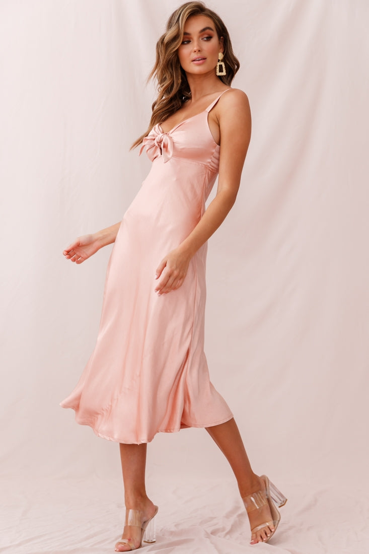 Perfect Day Satin Midi Dress Blush-Maymioy