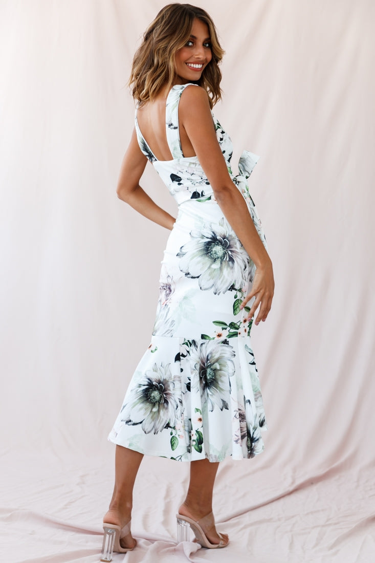 Sorry Not Sorry Wide Strap Flounce Floral Dress White-Maymioy