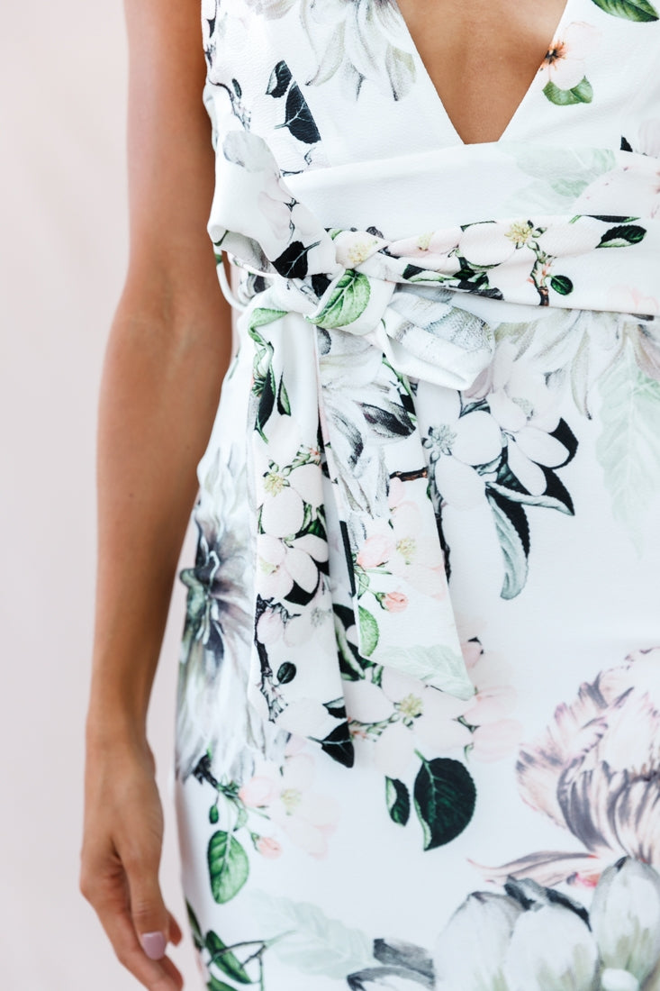 Sorry Not Sorry Wide Strap Flounce Floral Dress White-Maymioy