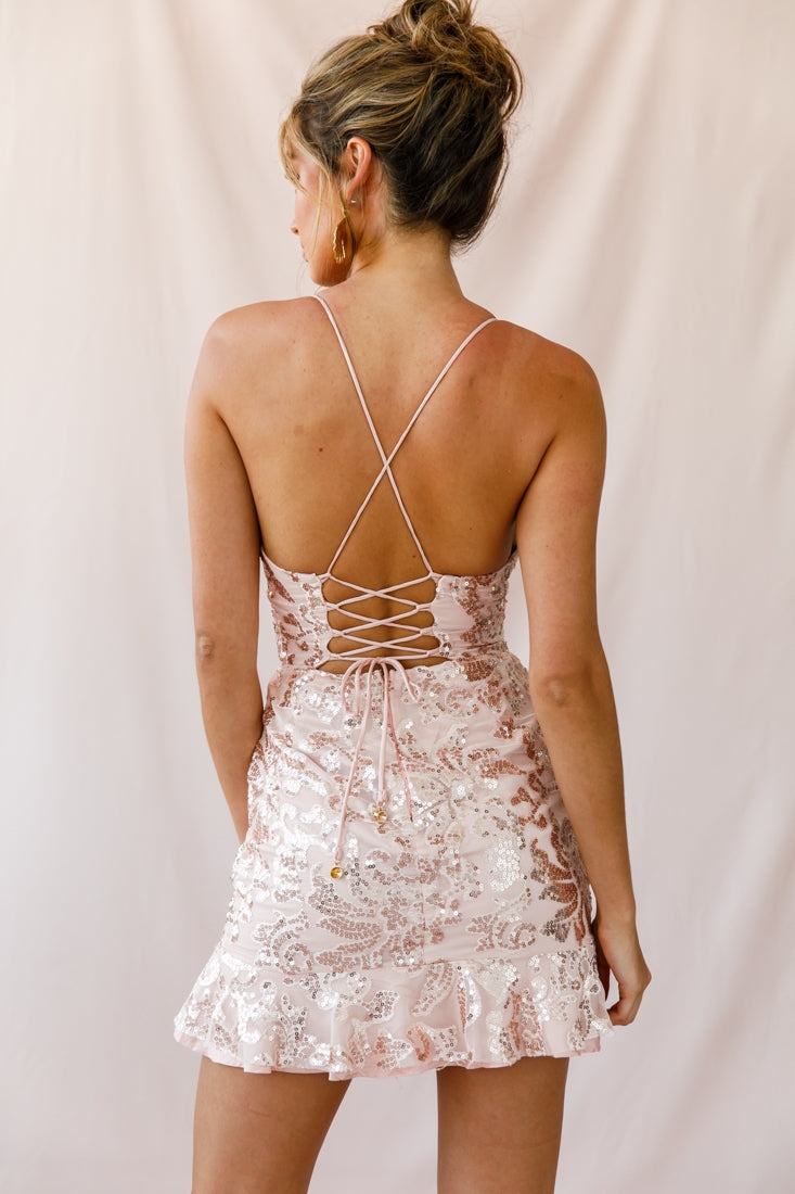 Dazed Lace-Up Back Dress Rose Gold-Maymioy