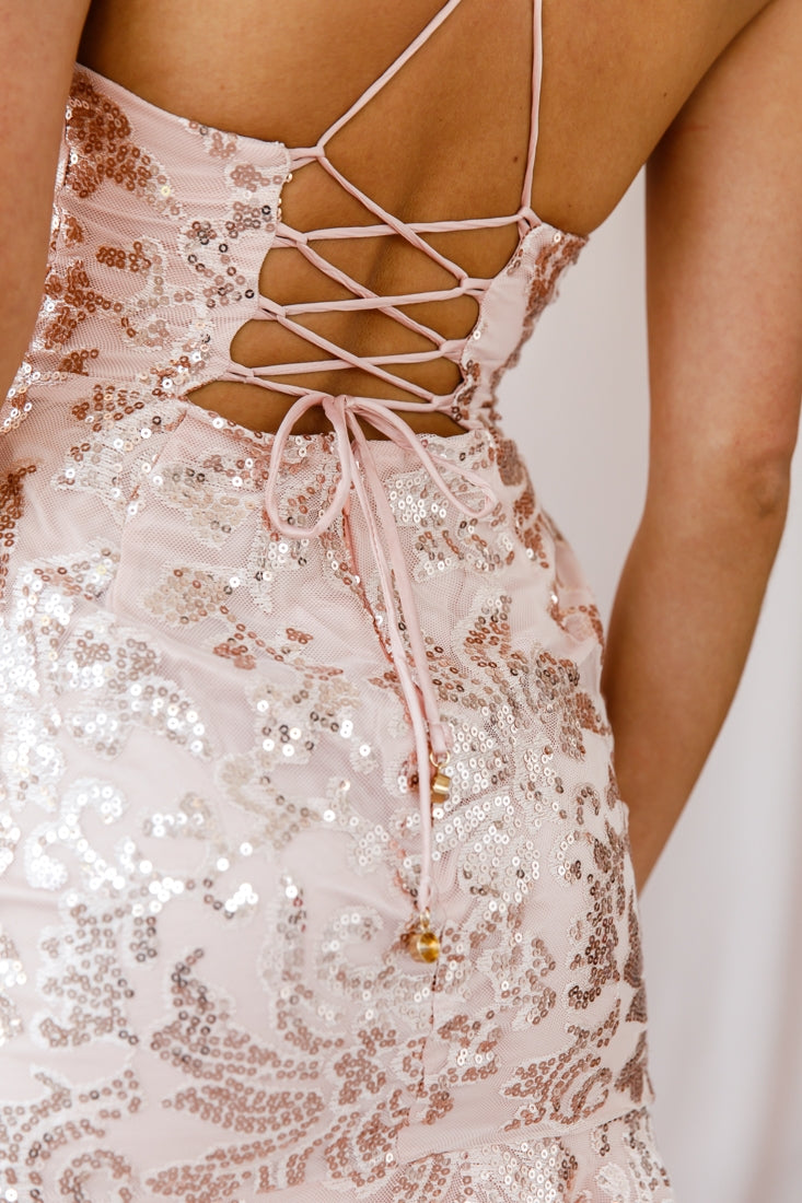Dazed Lace-Up Back Dress Rose Gold-Maymioy