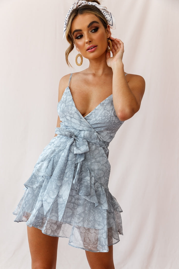 Kerry Layered Ruffle Cami Strap Dress Grey-Maymioy