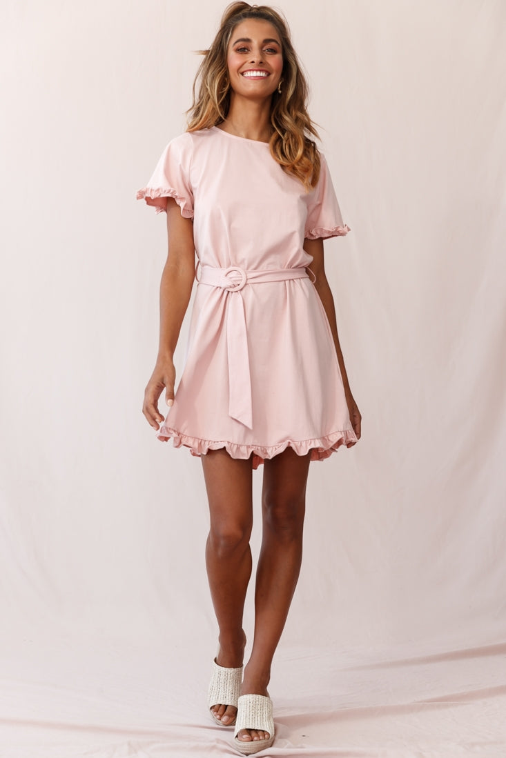 Chelsea Belted T-Shirt Dress Blush-Maymioy