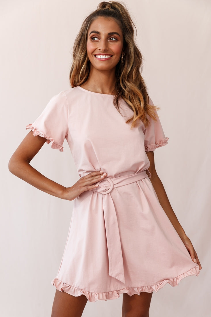 Chelsea Belted T-Shirt Dress Blush-Maymioy