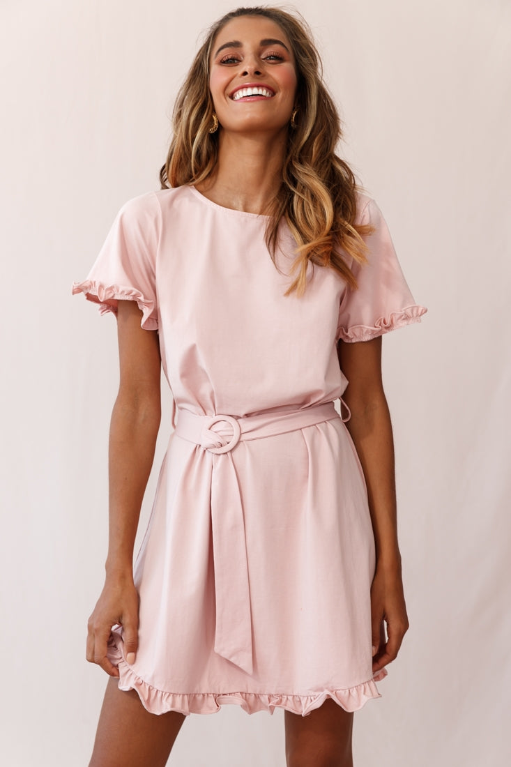 Chelsea Belted T-Shirt Dress Blush-Maymioy