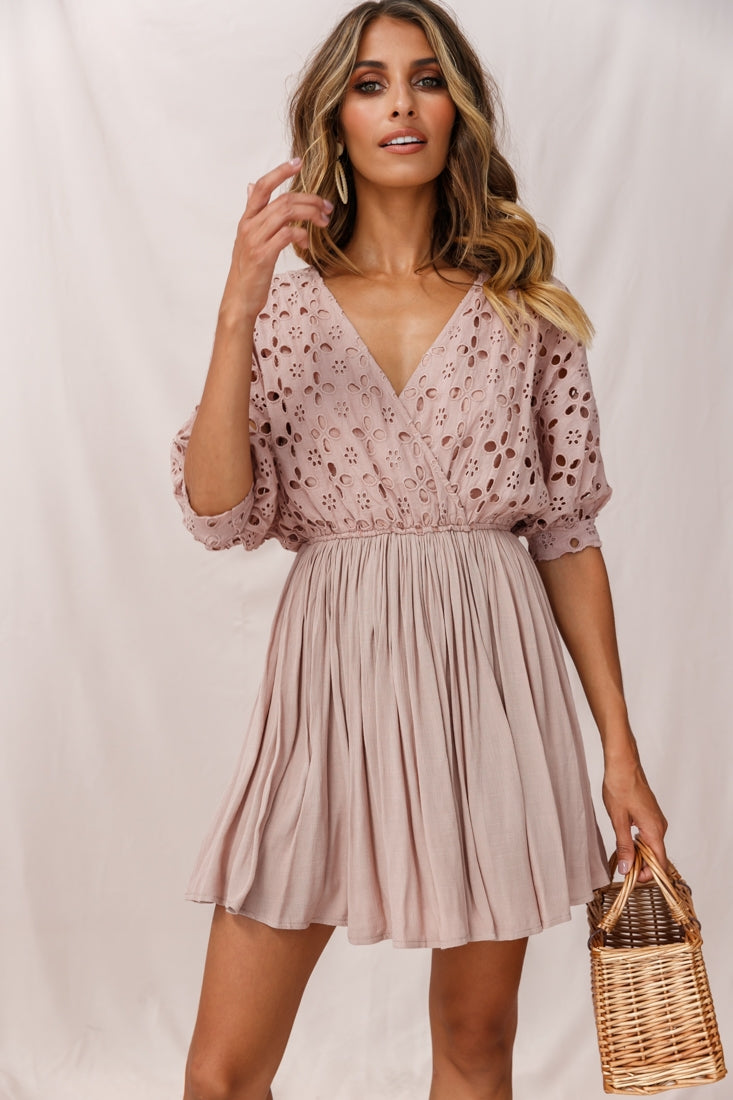 Indi Broderie Anglaise Swing Dress Mocha-Maymioy