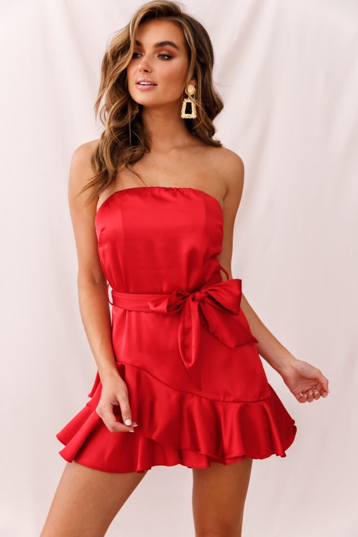 Thank U, Next Bandeau Satin Romper Red-Maymioy