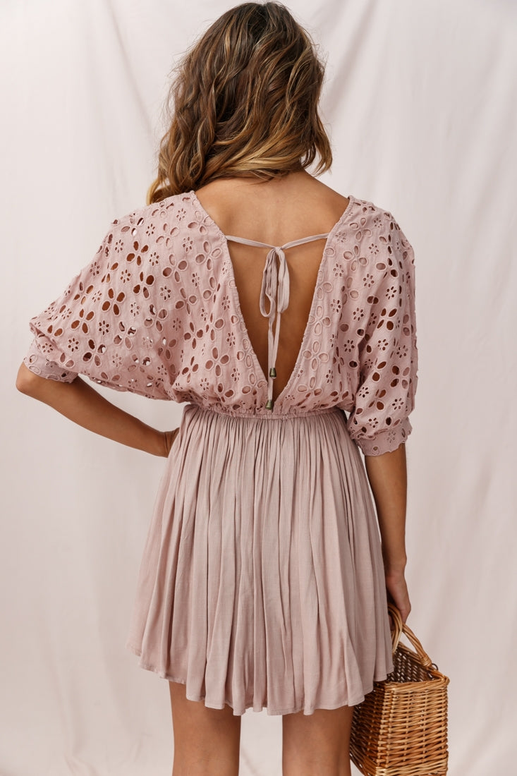 Indi Broderie Anglaise Swing Dress Mocha-Maymioy