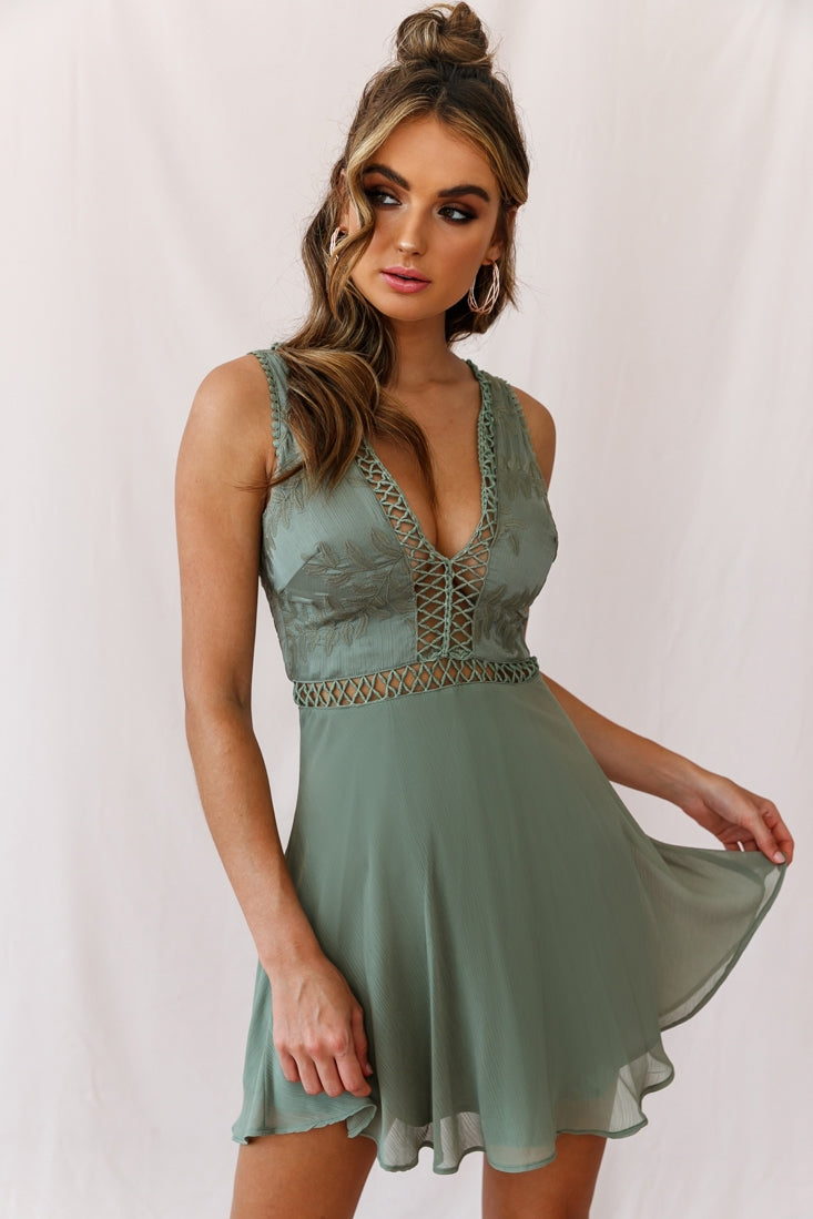 Carson Sleeveless Lace-Up Back Dress Olive-Maymioy