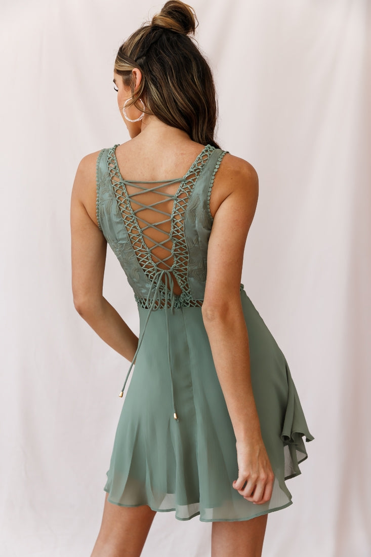 Carson Sleeveless Lace-Up Back Dress Olive-Maymioy