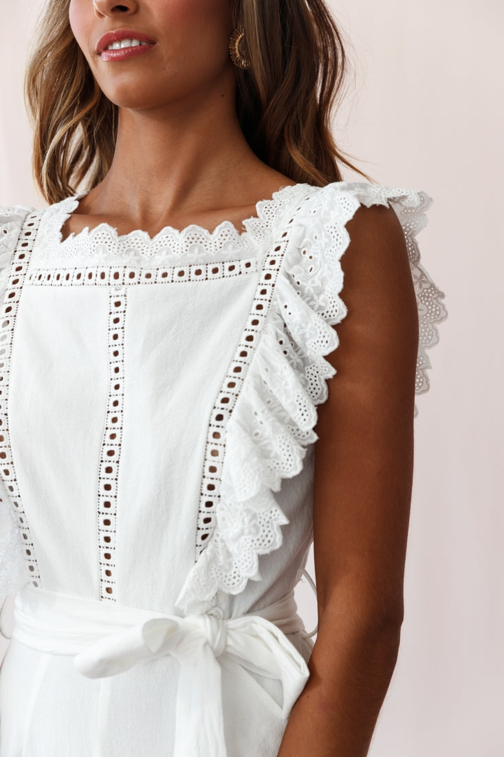 Meadow Ruffle Strap Open Back Midi Jumpsuit White-Maymioy