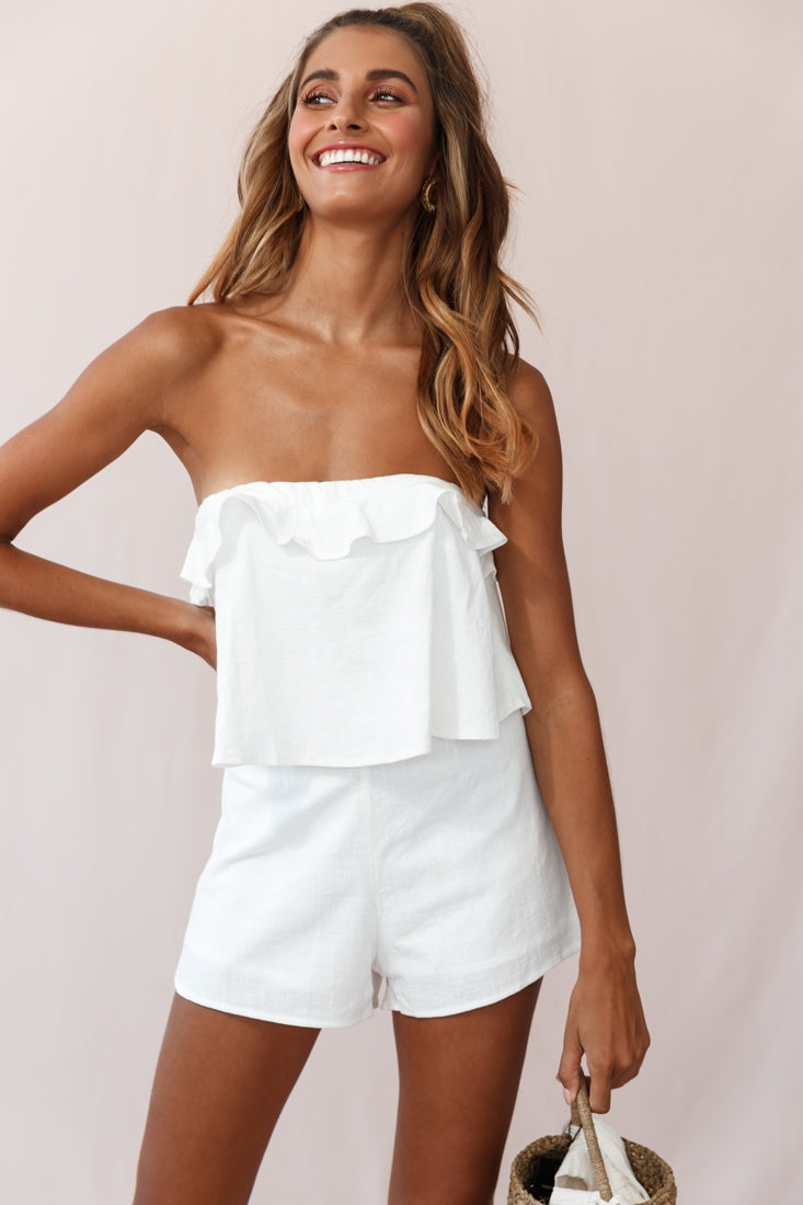 Joey Strapless Tie-Back Romper White-Maymioy