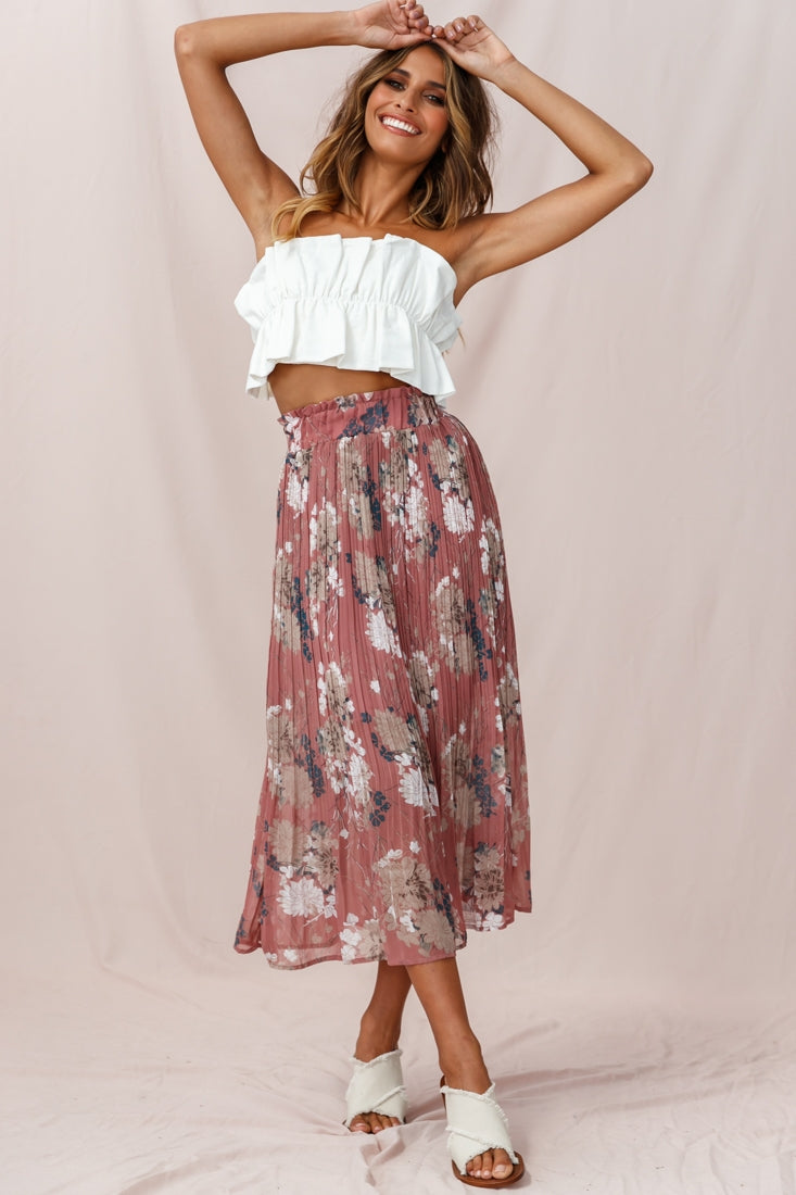 Caroline Accordion Pleat Midi Skirt Rose-Maymioy