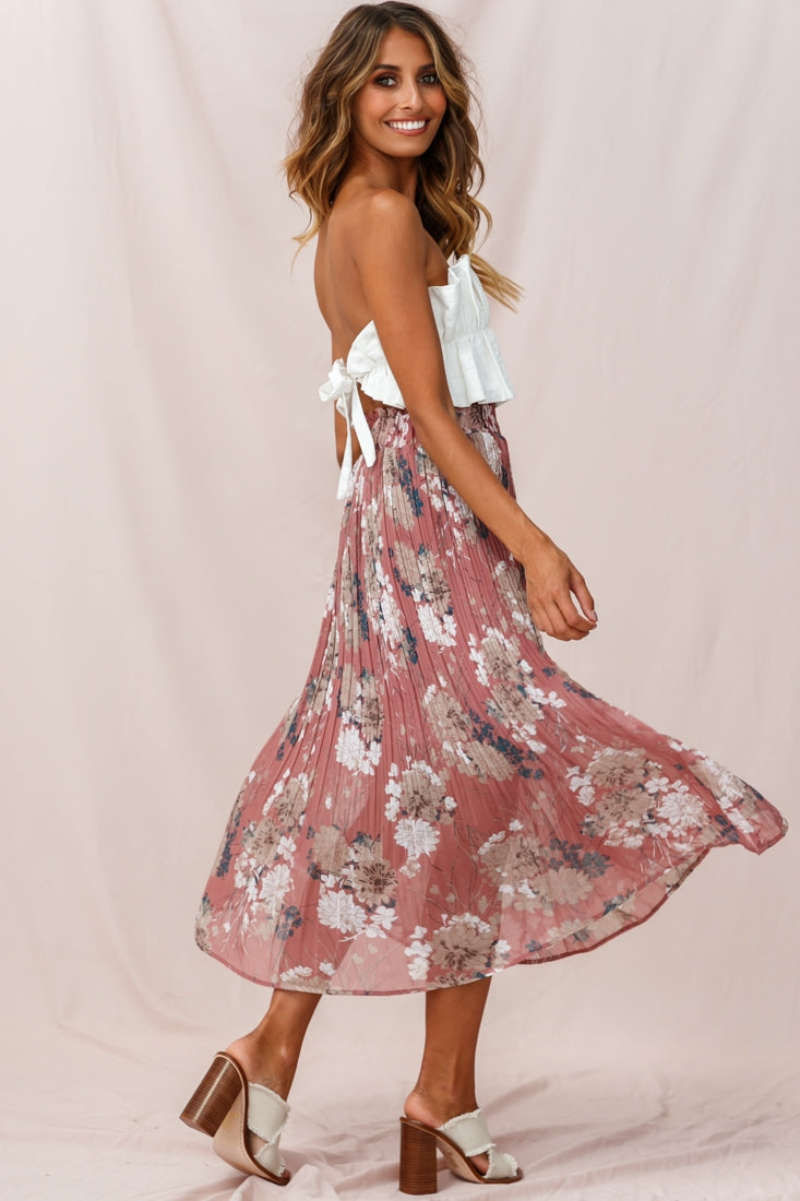 Caroline Accordion Pleat Midi Skirt Rose-Maymioy