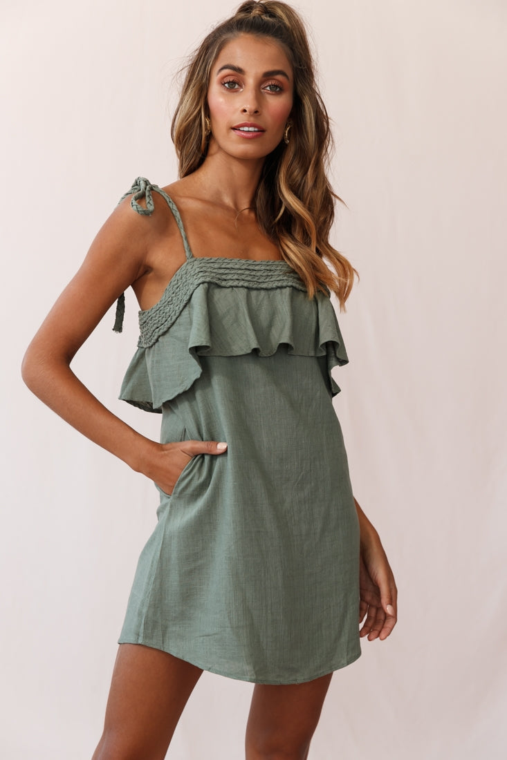 West Braid Detail Ruffle Bust Dress Olive-Maymioy