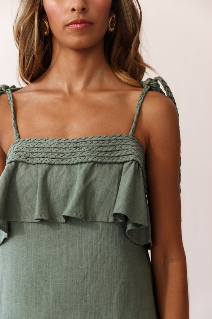 West Braid Detail Ruffle Bust Dress Olive-Maymioy