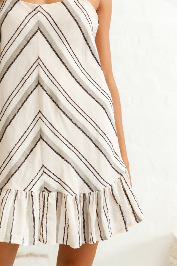 Beni Cami Strap Shift Dress Diagonal Pattern Beige-Maymioy