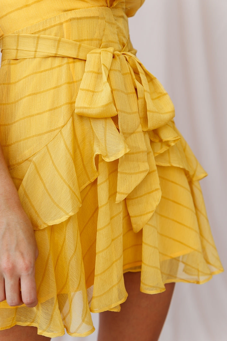 Erin Layered Ruffle Waist Tie Dress Mustard-Maymioy
