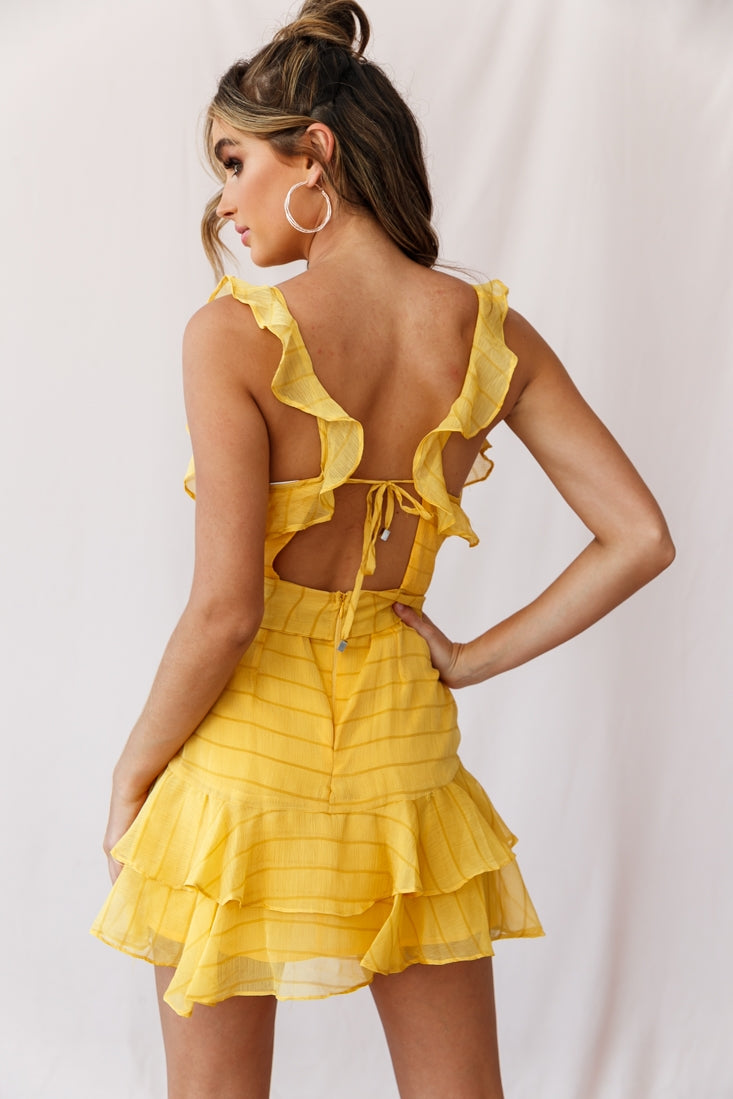 Erin Layered Ruffle Waist Tie Dress Mustard-Maymioy