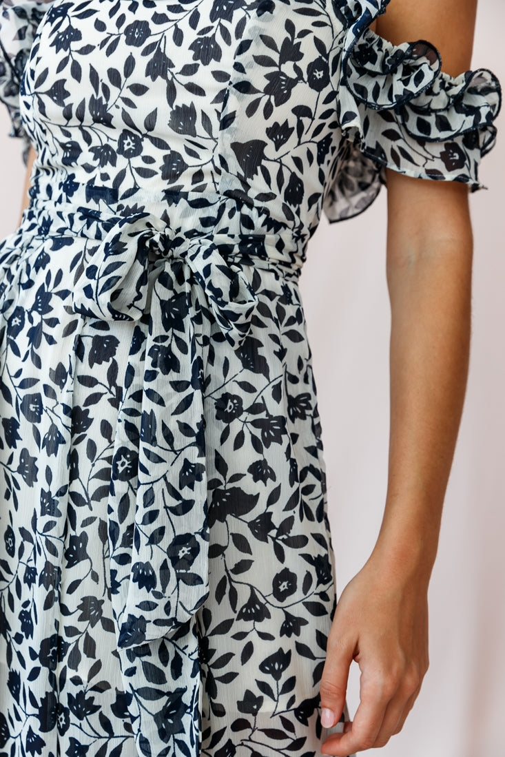 Jazz Bardot Neckline Wide Leg Split Jumpsuit Navy-Maymioy