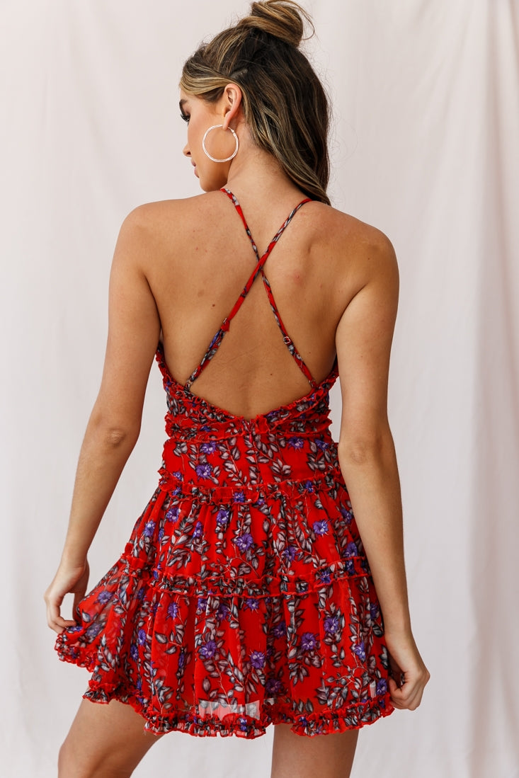 Laney Low Back Cami Strap Dress Red-Maymioy