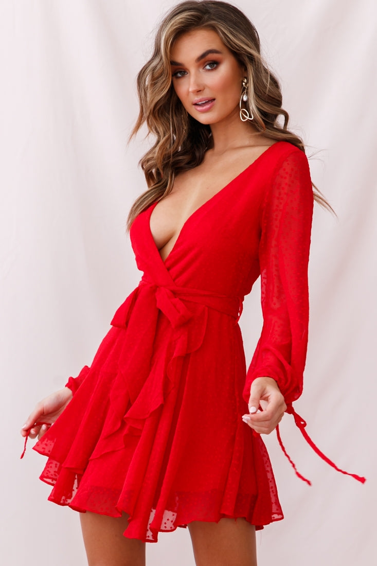 Sheri Hail Spot Chiffon Dress Red-Maymioy