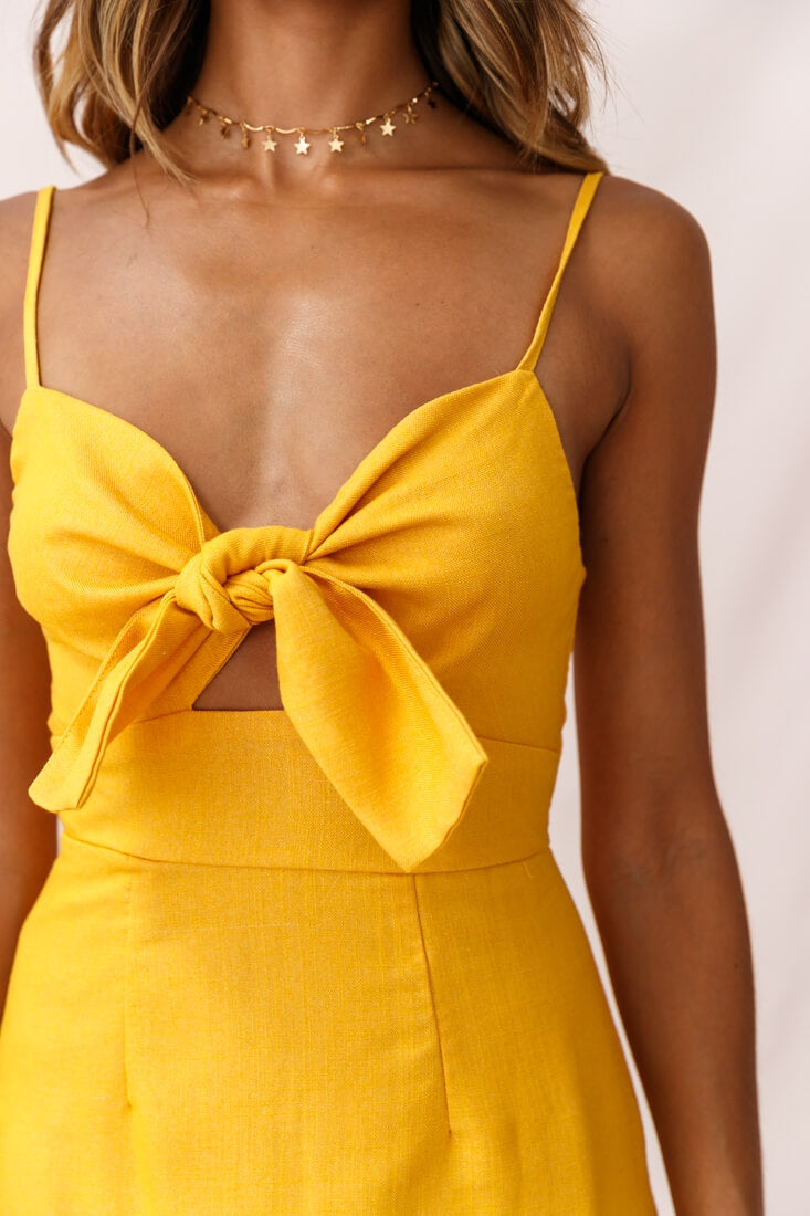 Hope Tie-Knot Bust Mini Dress Yellow Mustard-Maymioy