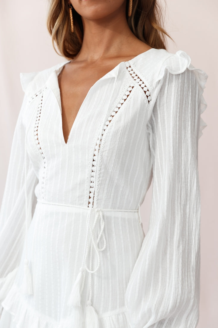 Yours Truly Bell Sleeve Ruffle Dress White-Maymioy