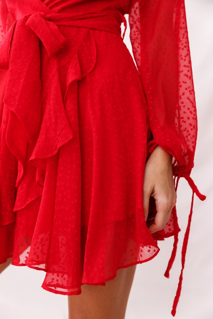 Sheri Hail Spot Chiffon Dress Red-Maymioy