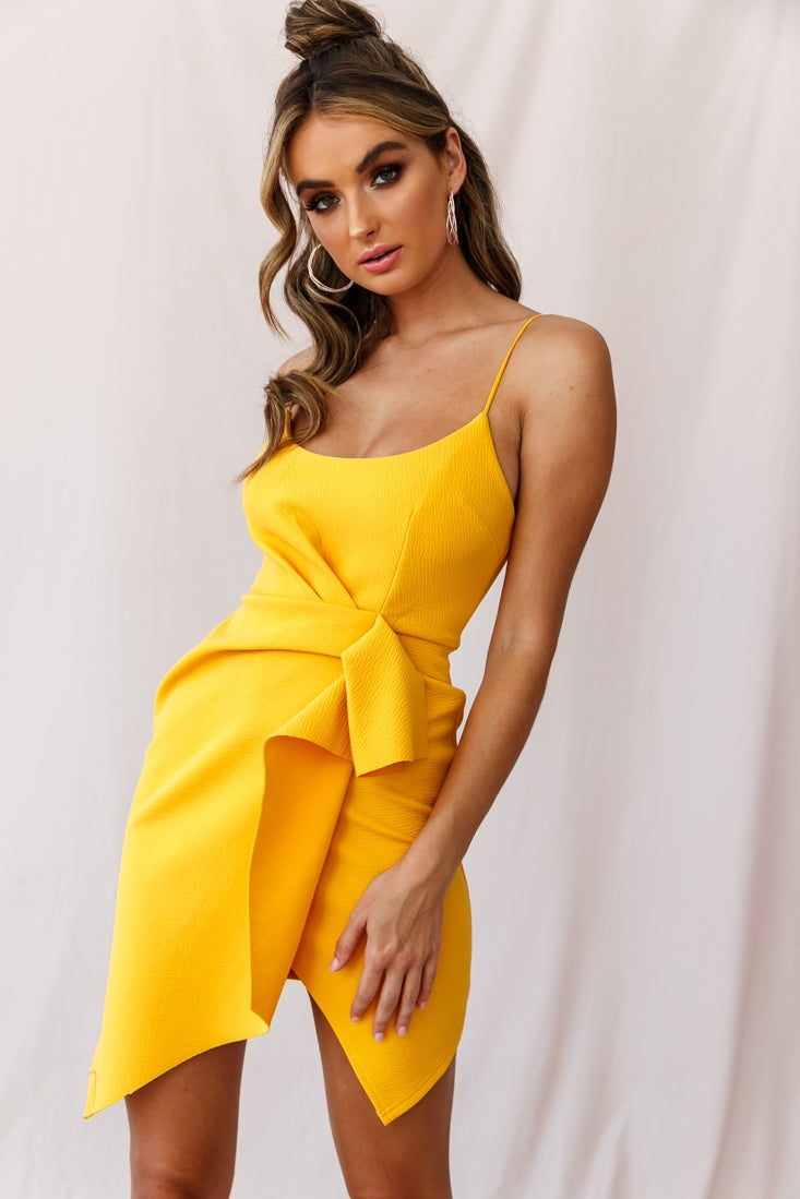 Tesla Cami Strap Sculpted Fabric Dress Yellow-Maymioy