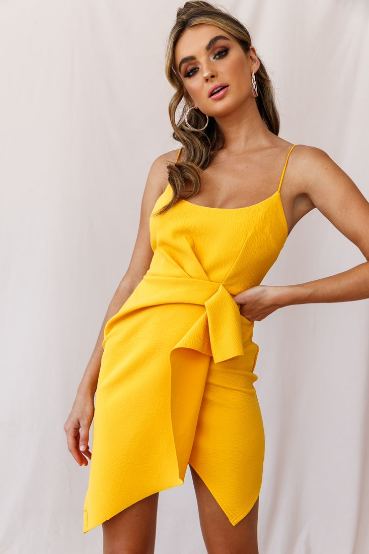 Tesla Cami Strap Sculpted Fabric Dress Yellow-Maymioy
